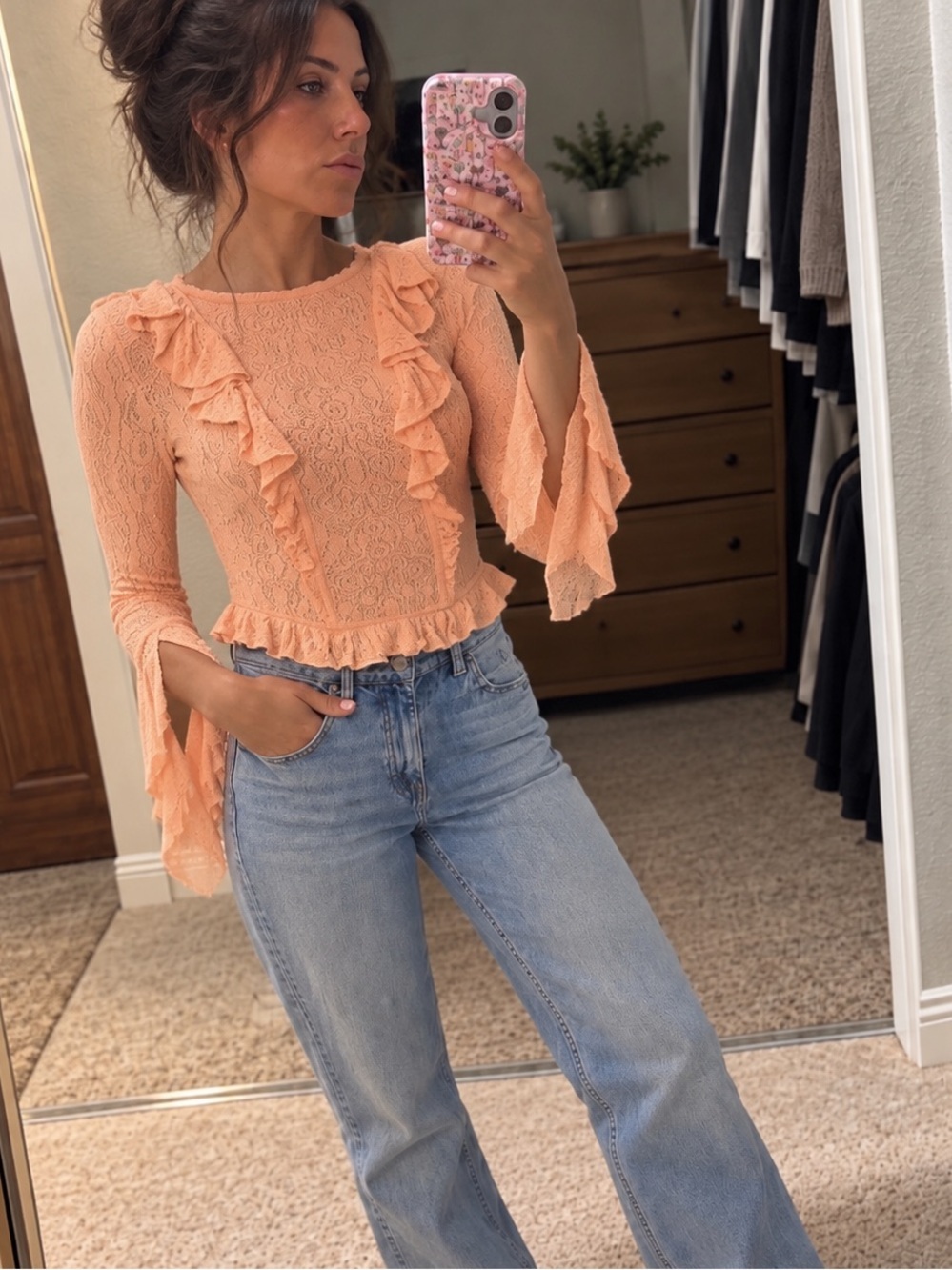 RONNY KOBO Yasamin Top in Peach ruffle